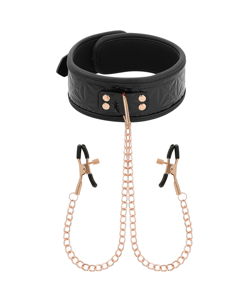 COLLAR WITH CHAINS AND NIPPLE CLAMPS WITH NOPRENE LINING