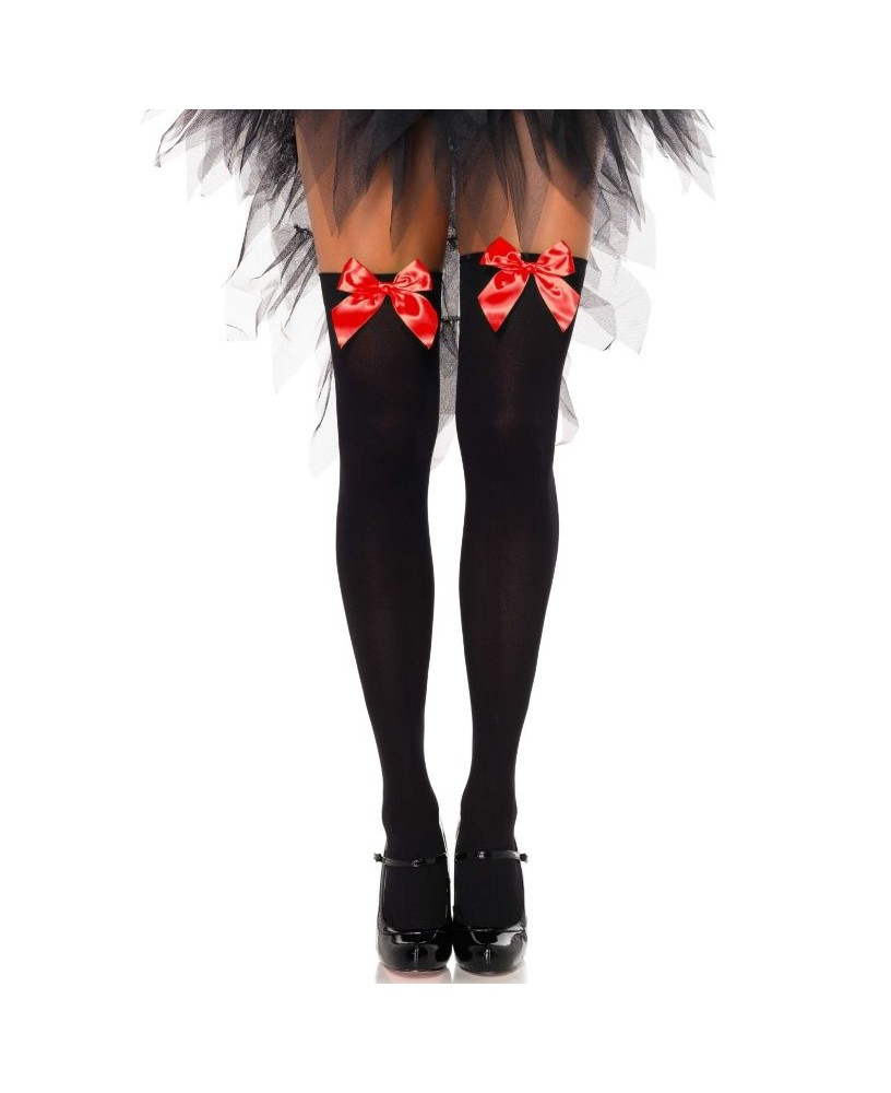 BLACK HIGH STOCKINGS WITH RED BOW ONE SIZE