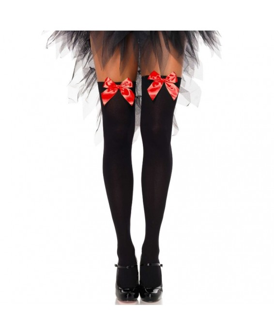 BLACK HIGH STOCKINGS WITH RED BOW ONE SIZE